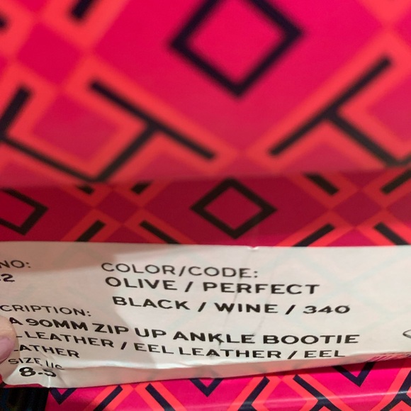 TORY BURCH LILA EEL LEATHER ANKLE BOOTIE OLIVE/BLK/WINE 90MM HEEL SIZE US 8, 8.5 - Picture 7 of 8